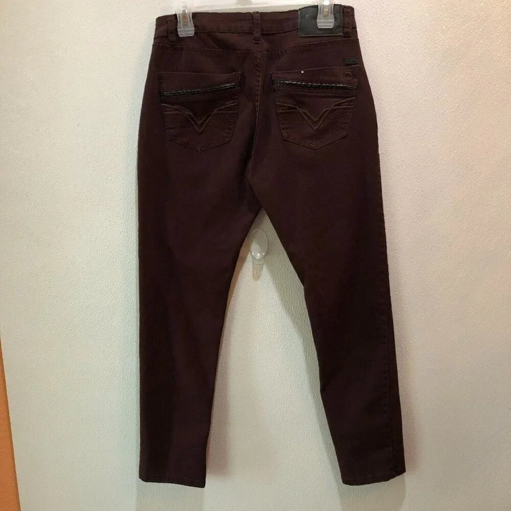 Twice Mens Size 29 x 28 Burgundy Slim Fit Skinny Pockets Ankle Pants Jeans